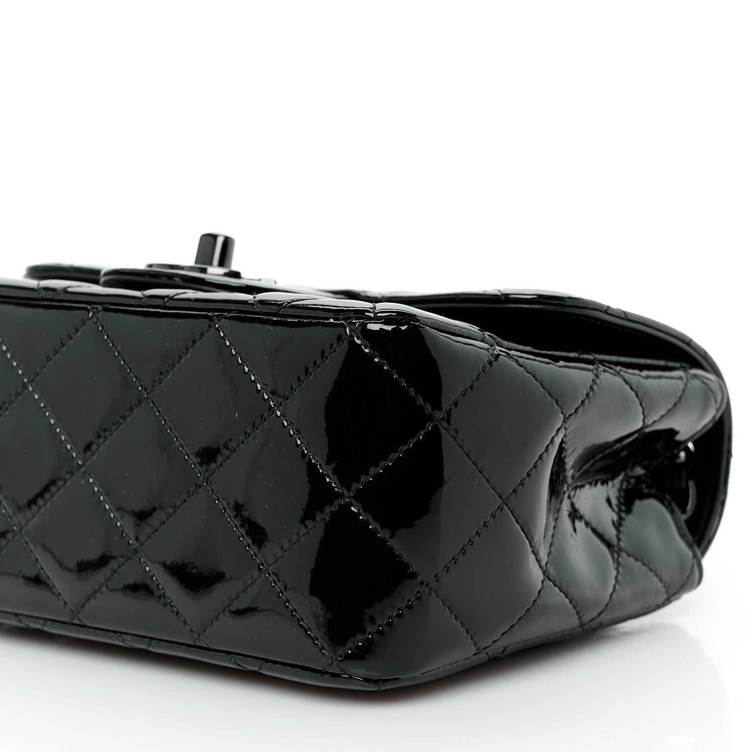 Patent Calfskin Quilted Mini Square Flap So Black