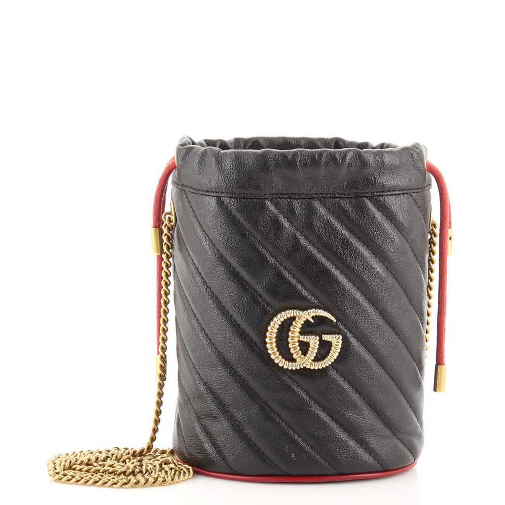 GG Marmont Bucket Bag Diagonal Quilted Leather Mini