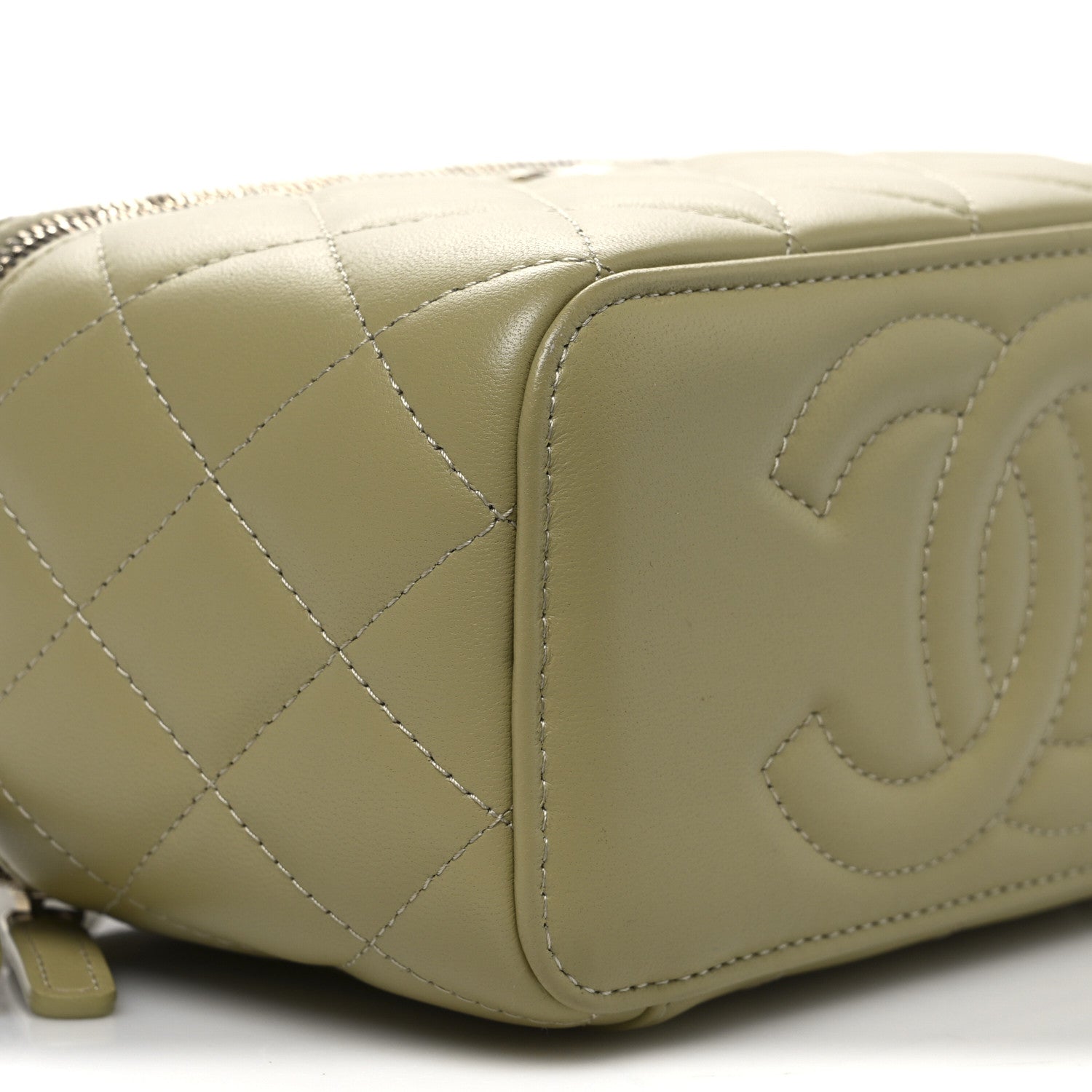 Lambskin Quilted Small Top Handle Vanity Case With Chain Light Green