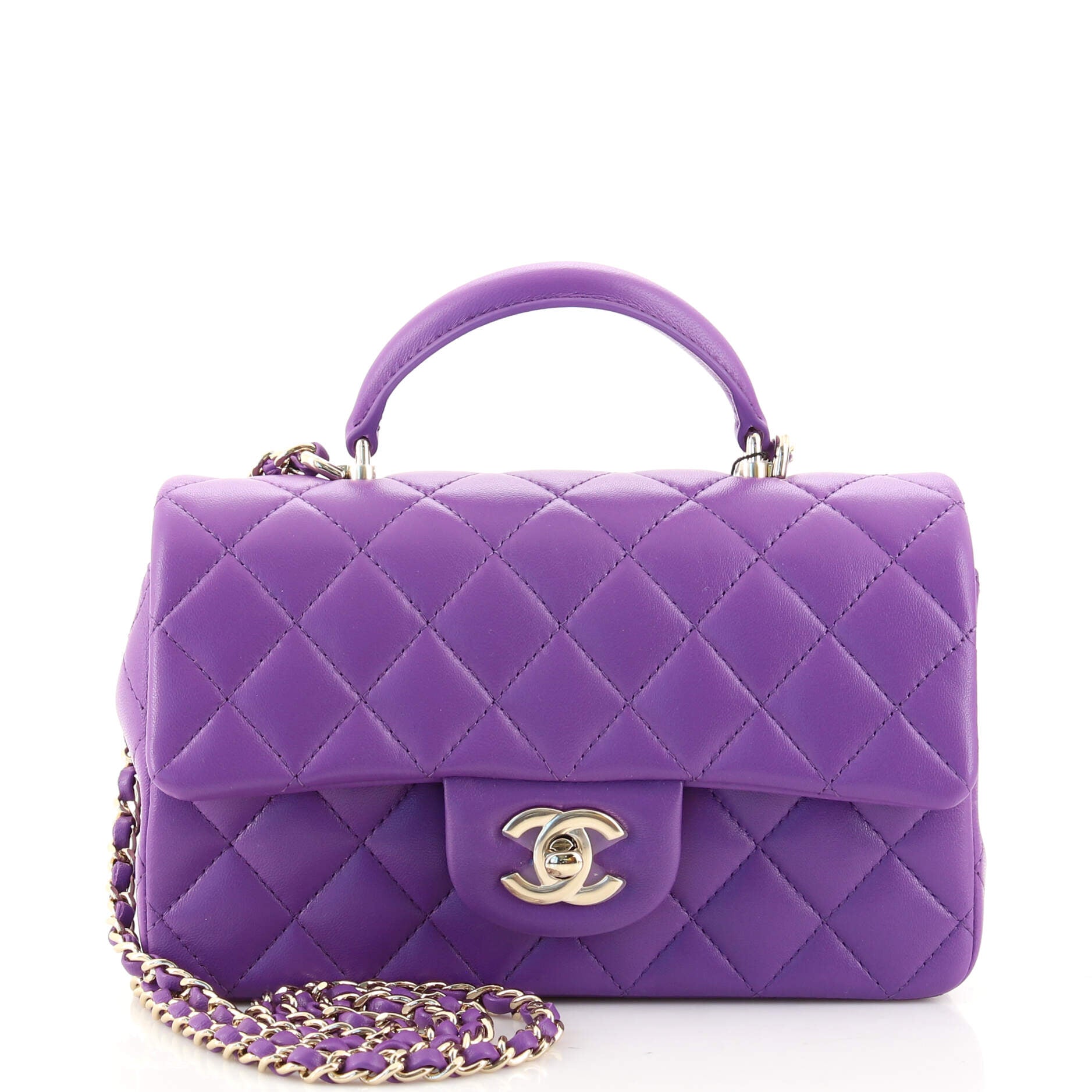 Classic Single Flap Top Handle Bag Quilted Lambskin Mini