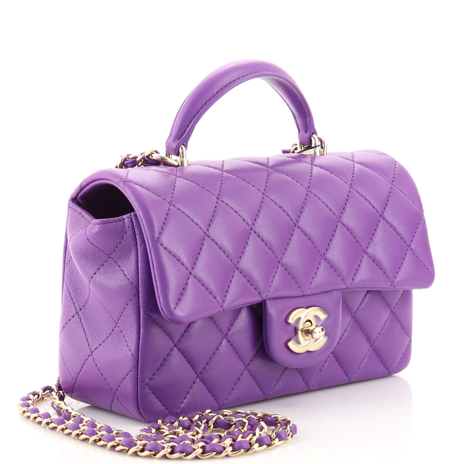 Classic Single Flap Top Handle Bag Quilted Lambskin Mini