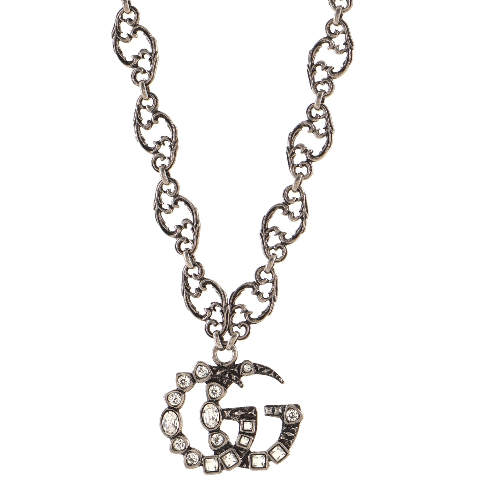 GG Arabesque Pendant Necklace Metal with Crystals