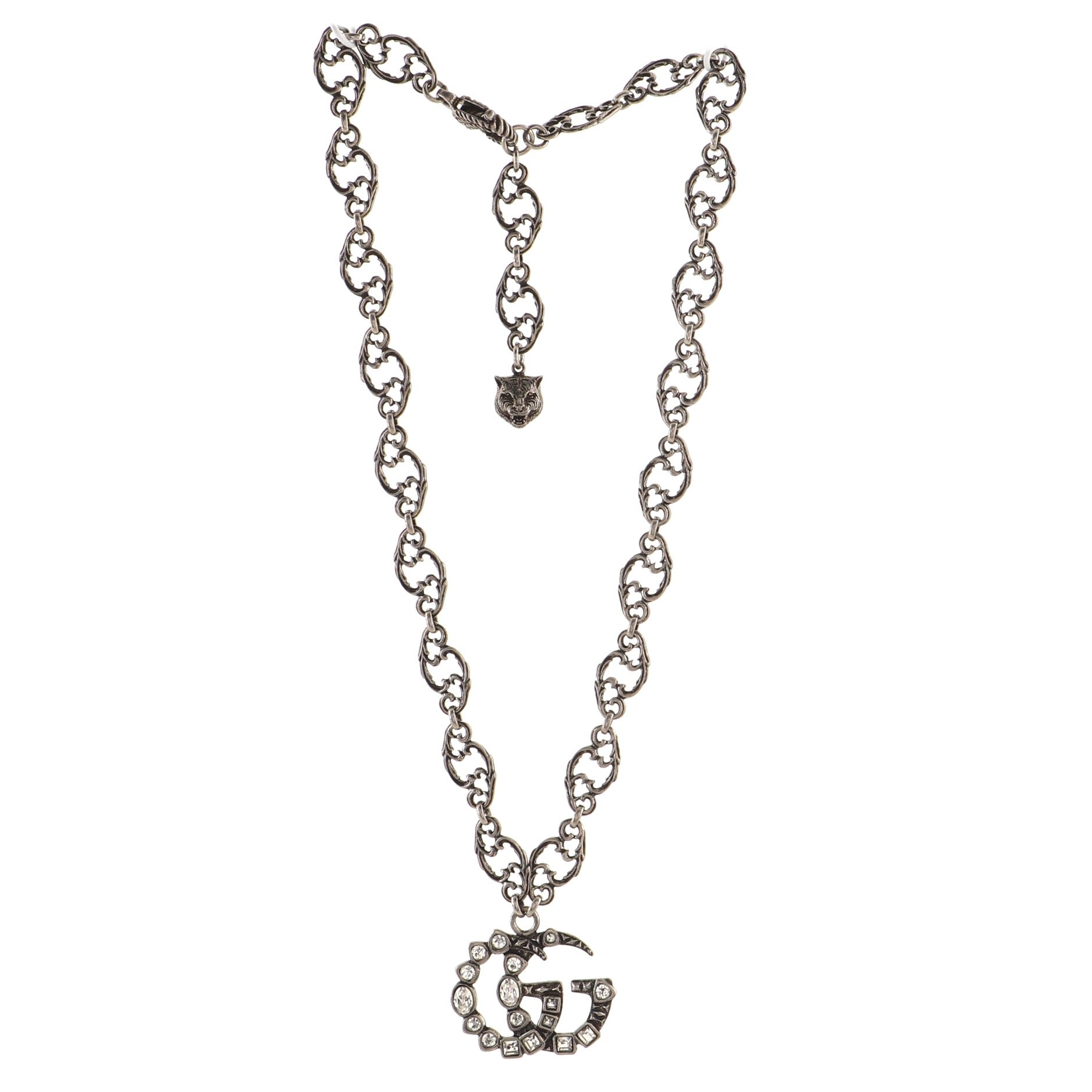 GG Arabesque Pendant Necklace Metal with Crystals