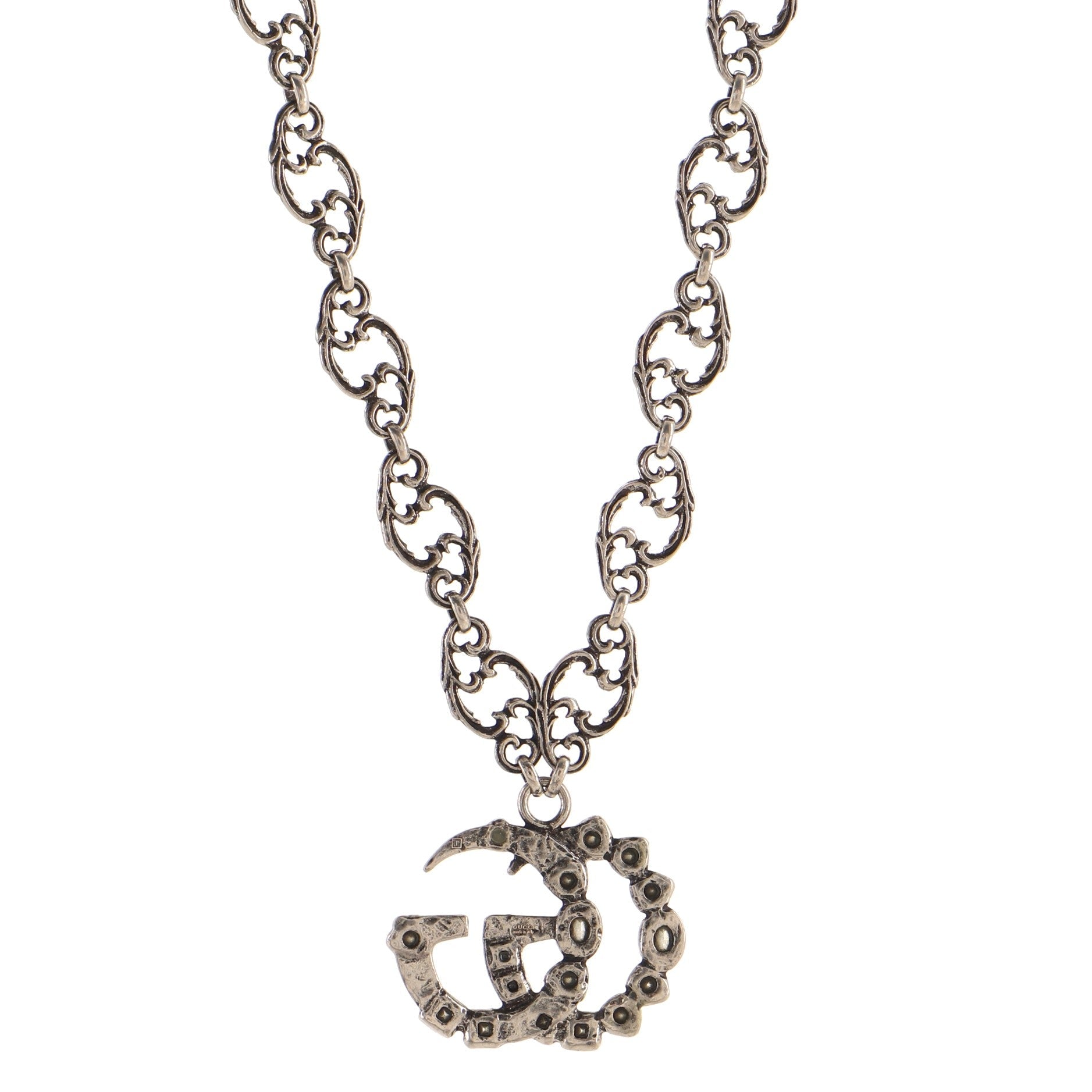 GG Arabesque Pendant Necklace Metal with Crystals