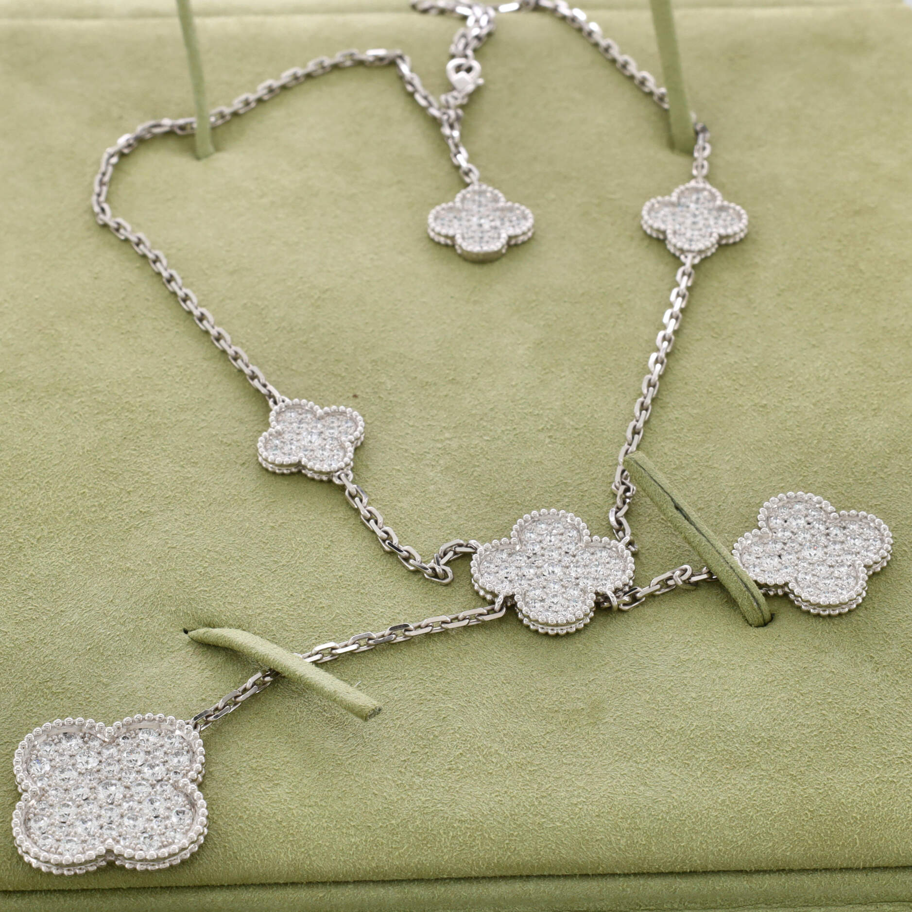Magic Alhambra 6 Motifs Necklace 18K White Gold with Diamonds