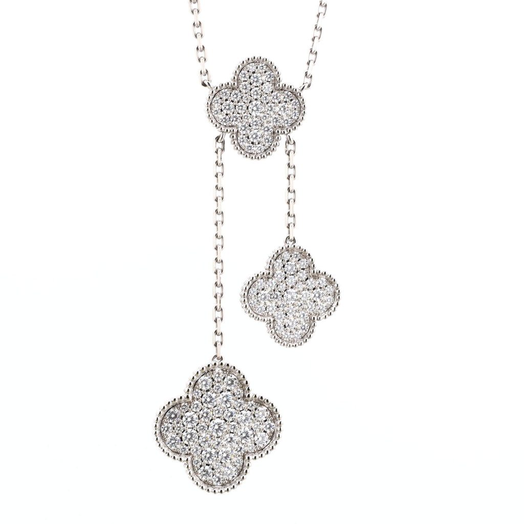 Magic Alhambra 6 Motifs Necklace 18K White Gold with Diamonds