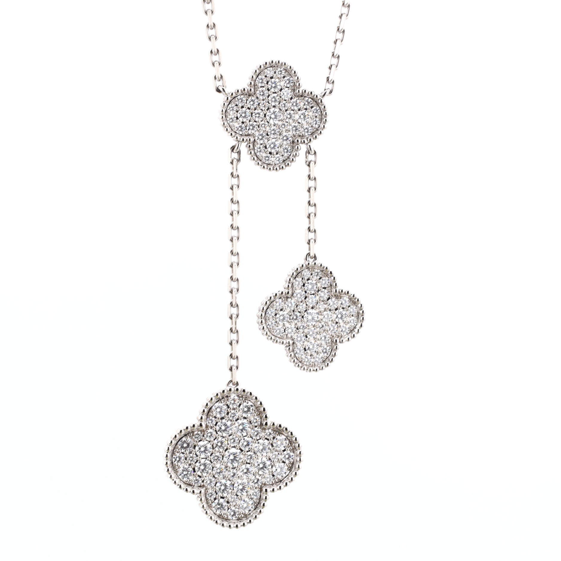Magic Alhambra 6 Motifs Necklace 18K White Gold with Diamonds
