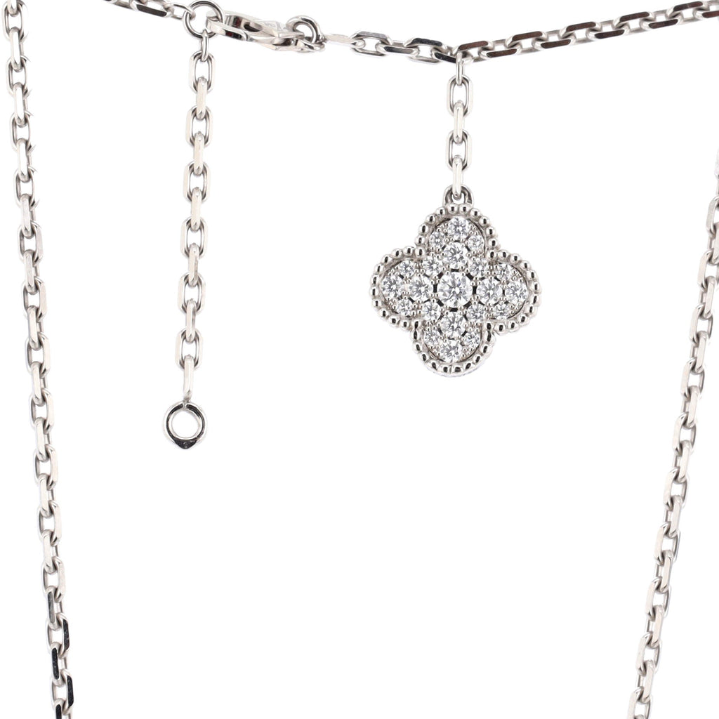 Magic Alhambra 6 Motifs Necklace 18K White Gold with Diamonds