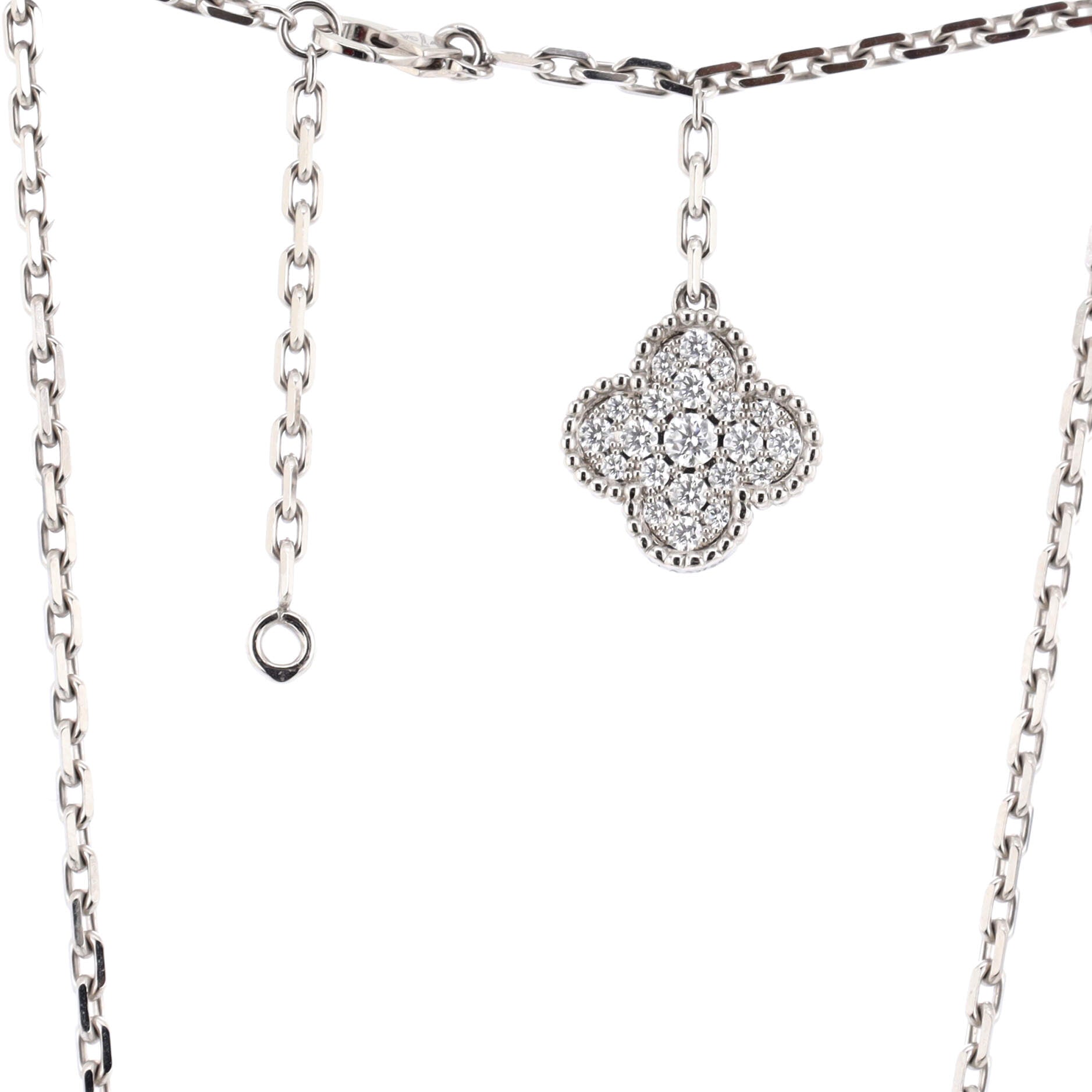 Magic Alhambra 6 Motifs Necklace 18K White Gold with Diamonds