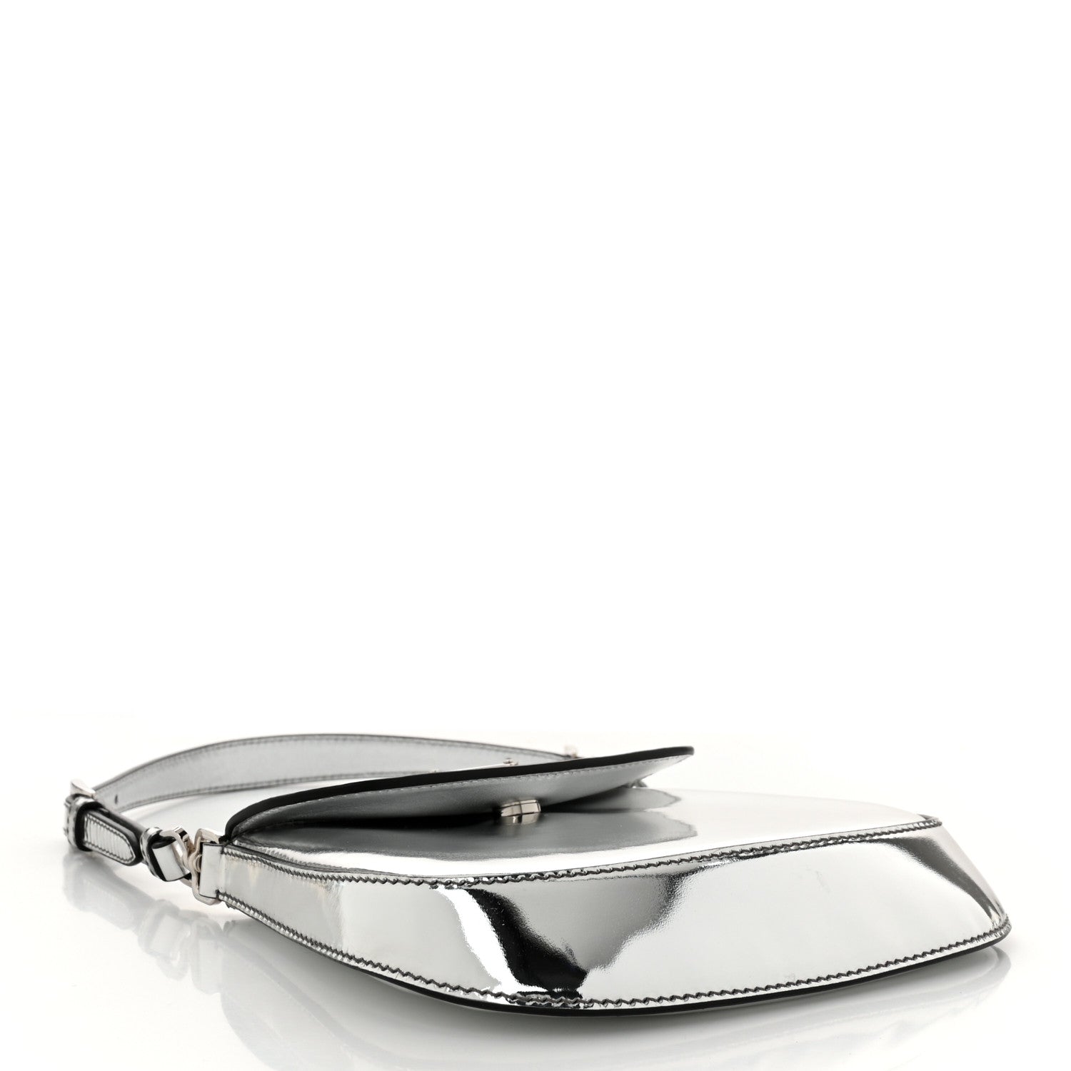Spazzolato Mini Cleo Flap Adjustable Strap Shoulder Bag Silver
