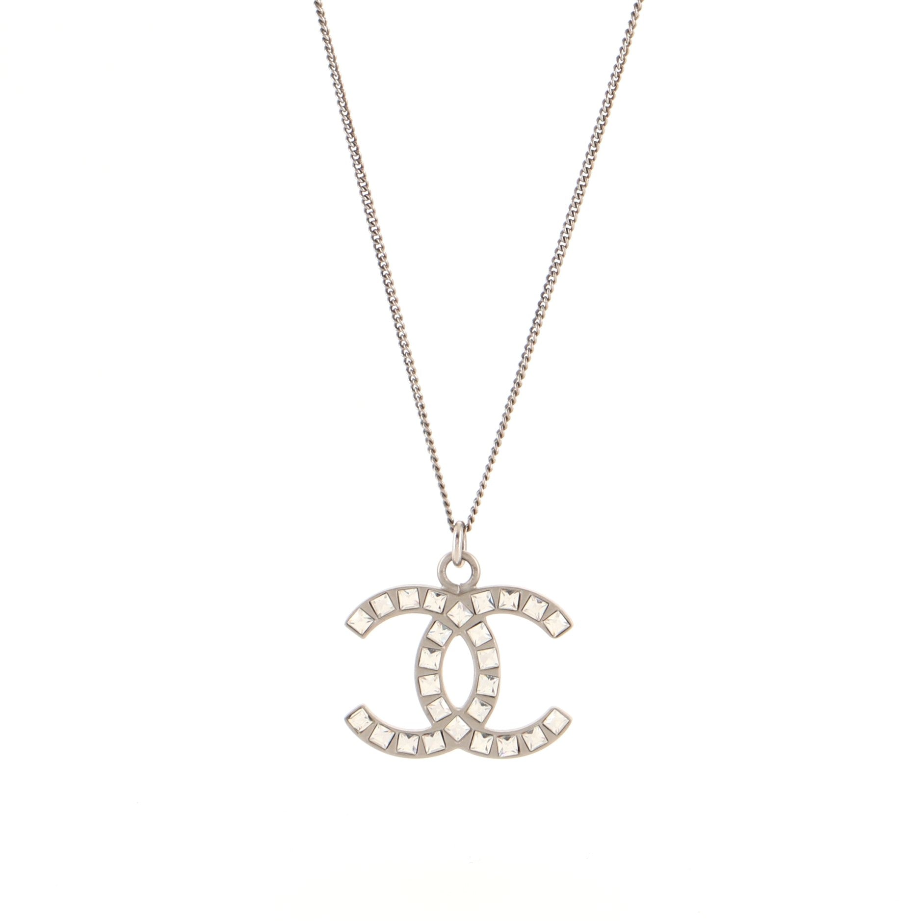 CC Pendant Necklace Metal with Crystals
