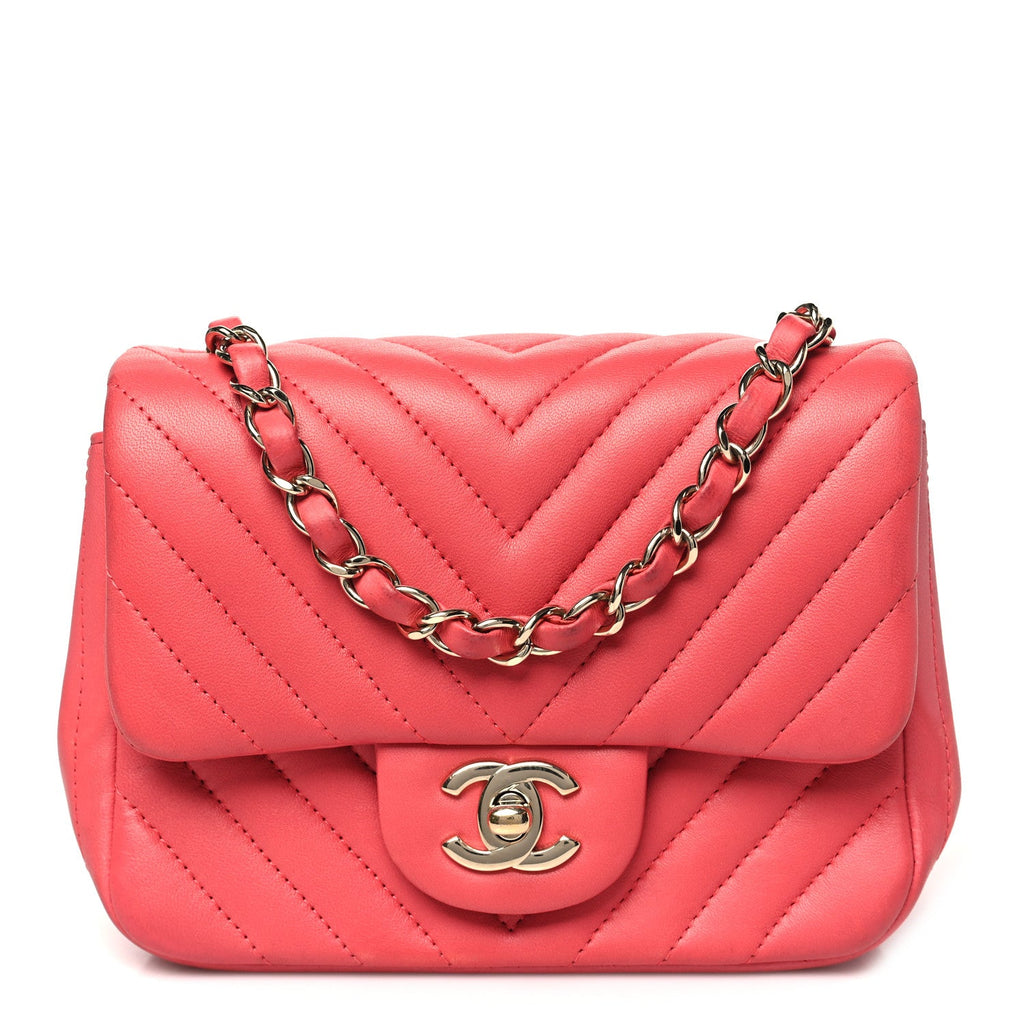 Lambskin Chevron Quilted Mini Square Flap Pink