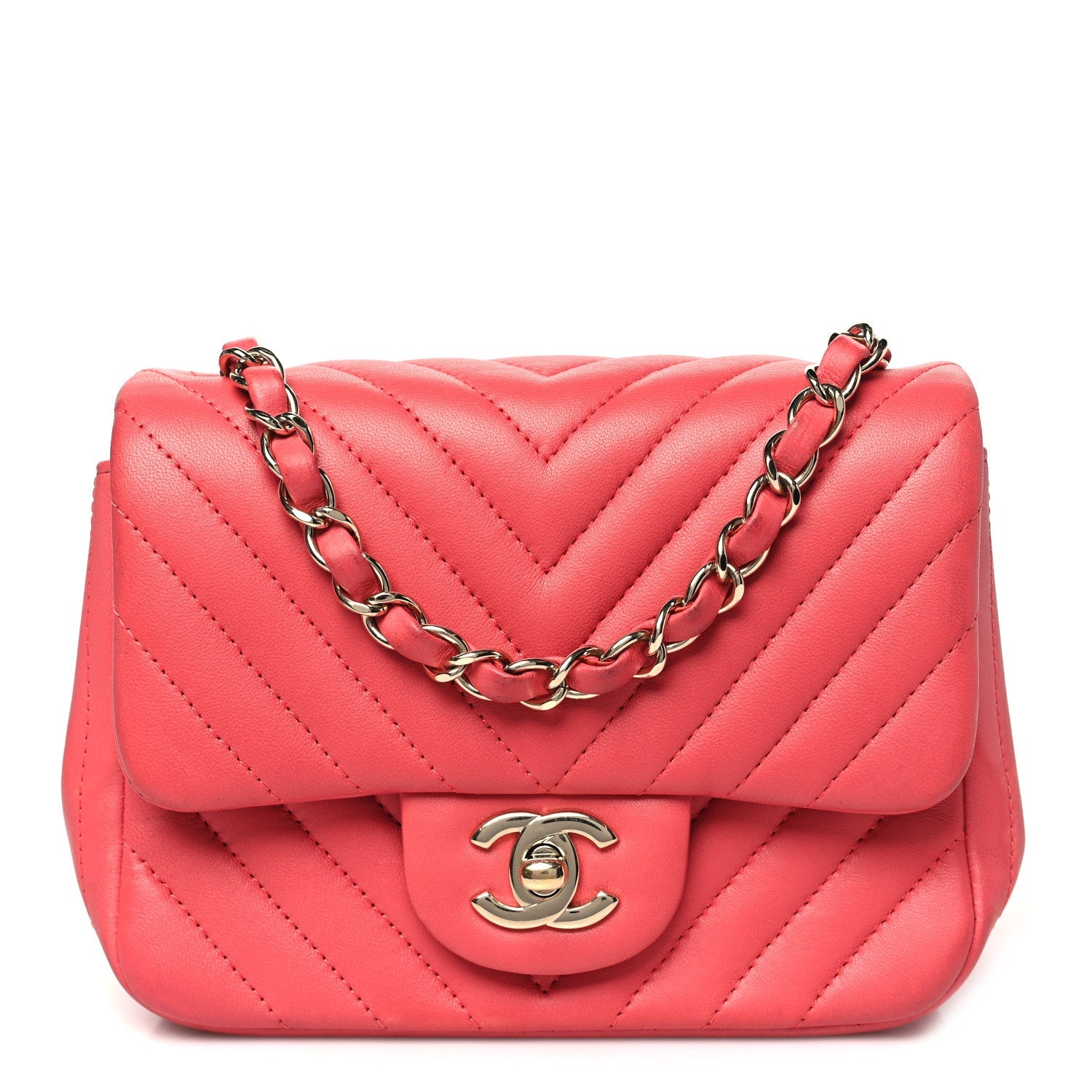 Lambskin Chevron Quilted Mini Square Flap Pink