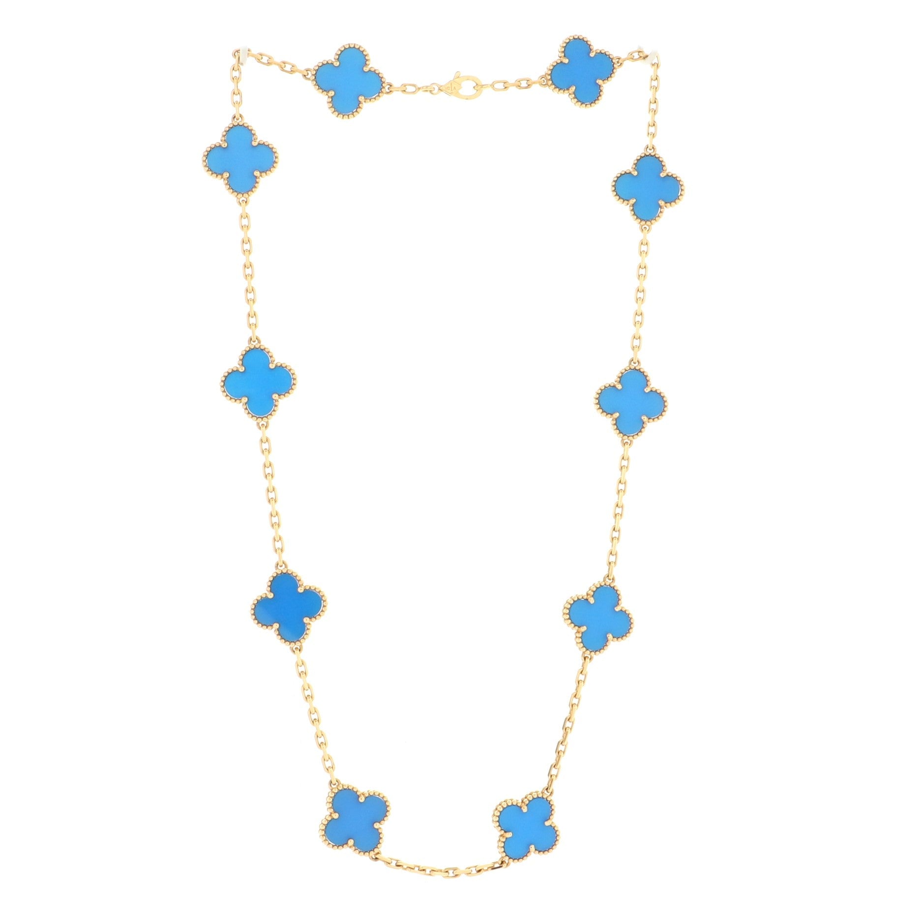 Vintage Alhambra 10 Motifs Necklace 18K Yellow Gold and Agate