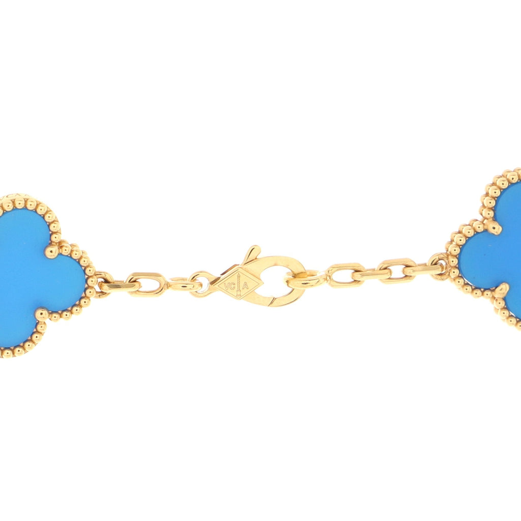 Vintage Alhambra 10 Motifs Necklace 18K Yellow Gold and Agate