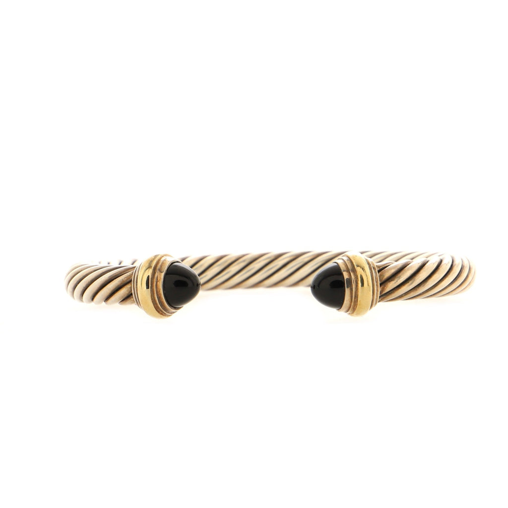 Cable Classic Bracelet Sterling Silver with 14K Yellow Gold and Onyx 7mm