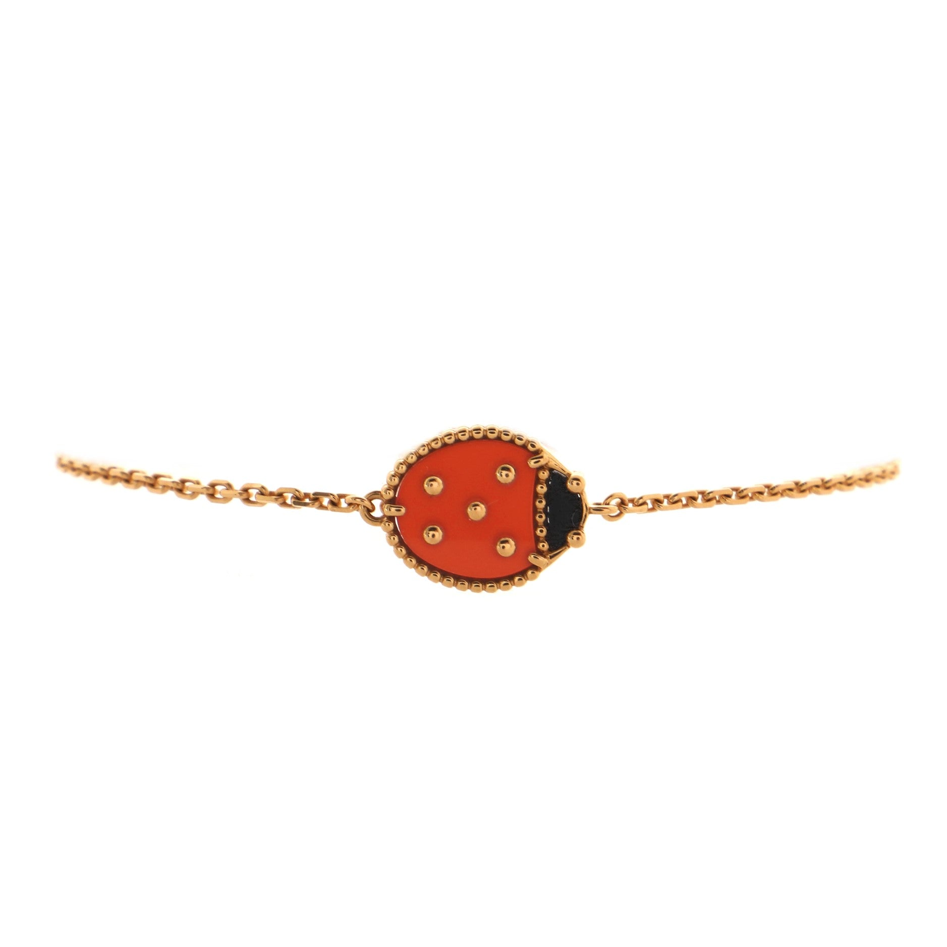 Lucky Spring Ladybug Bracelet 18k Rose Gold with Carnelian and Onyx