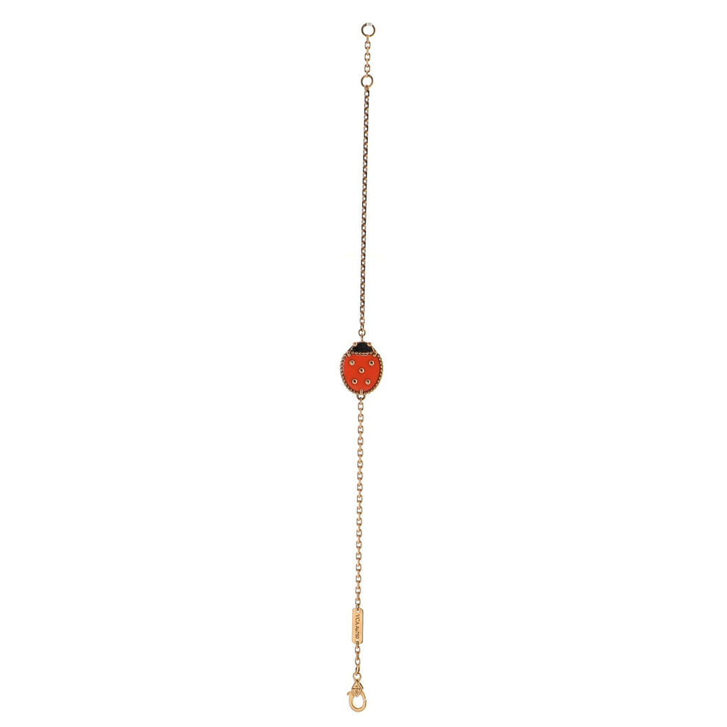 Lucky Spring Ladybug Bracelet 18k Rose Gold with Carnelian and Onyx