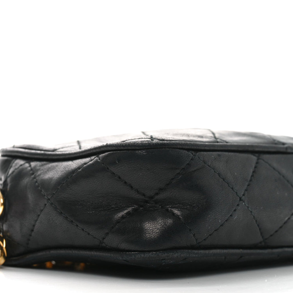 Lambskin Quilted Tassel Camera Case Black