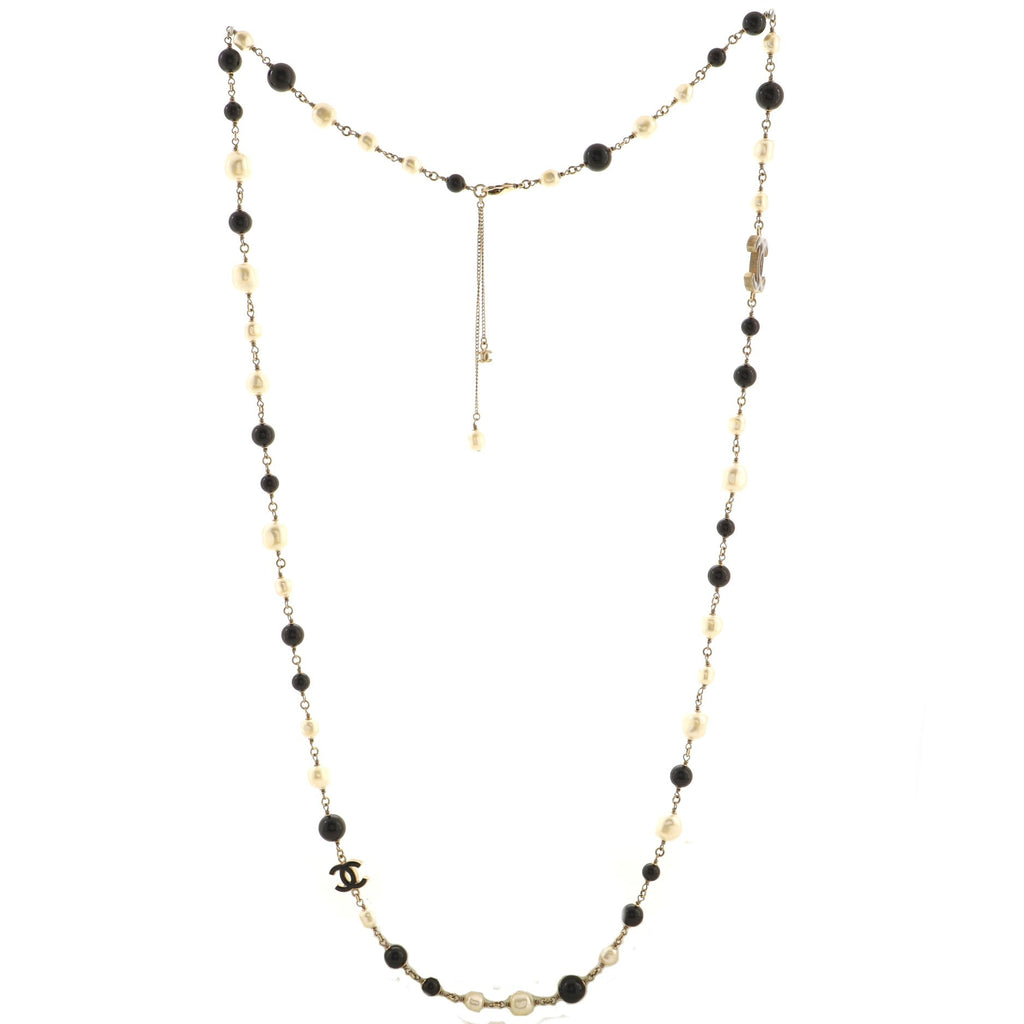 CC Long Necklace Faux Pearls and Beads with Enamel