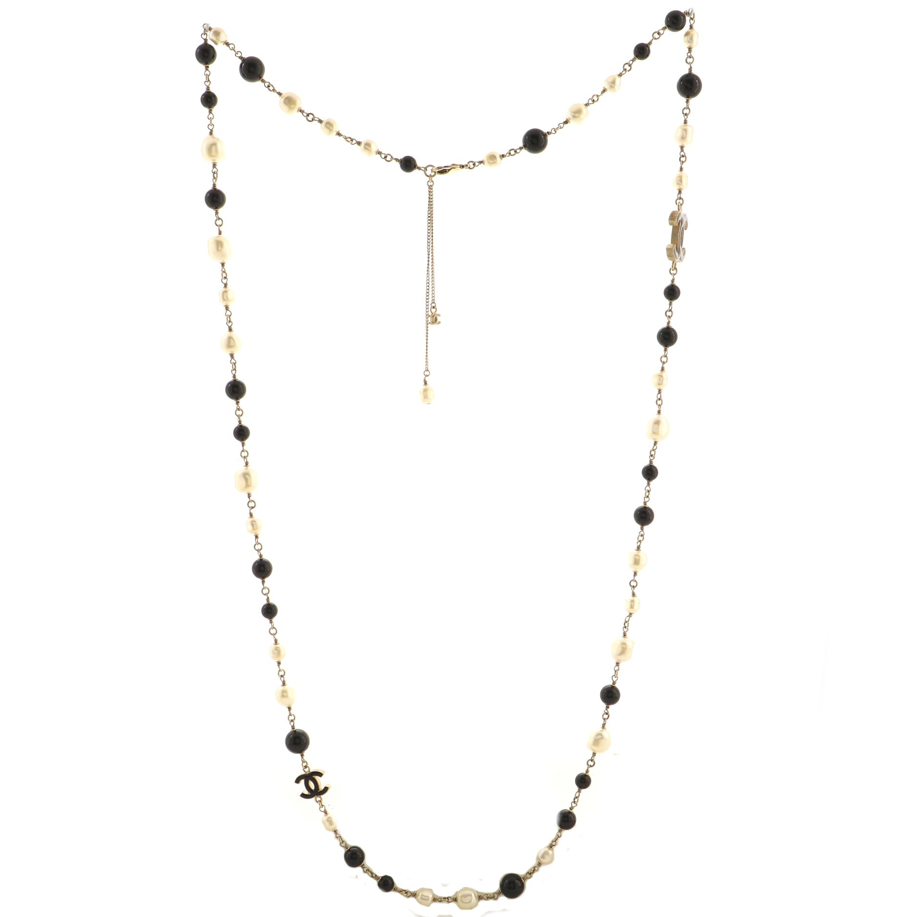 CC Long Necklace Faux Pearls and Beads with Enamel