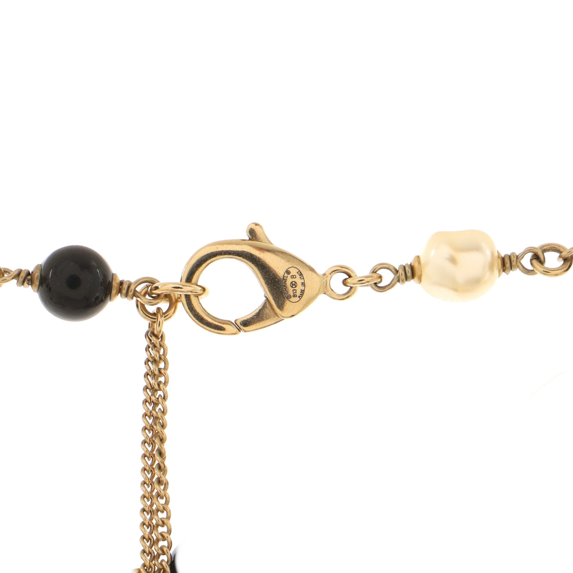 CC Long Necklace Faux Pearls and Beads with Enamel