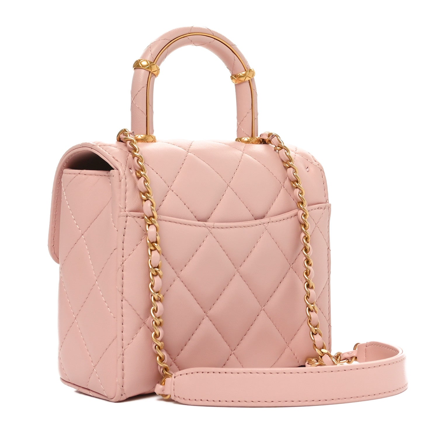 Lambskin Handle Crush Top Handle Flap Bag Pink