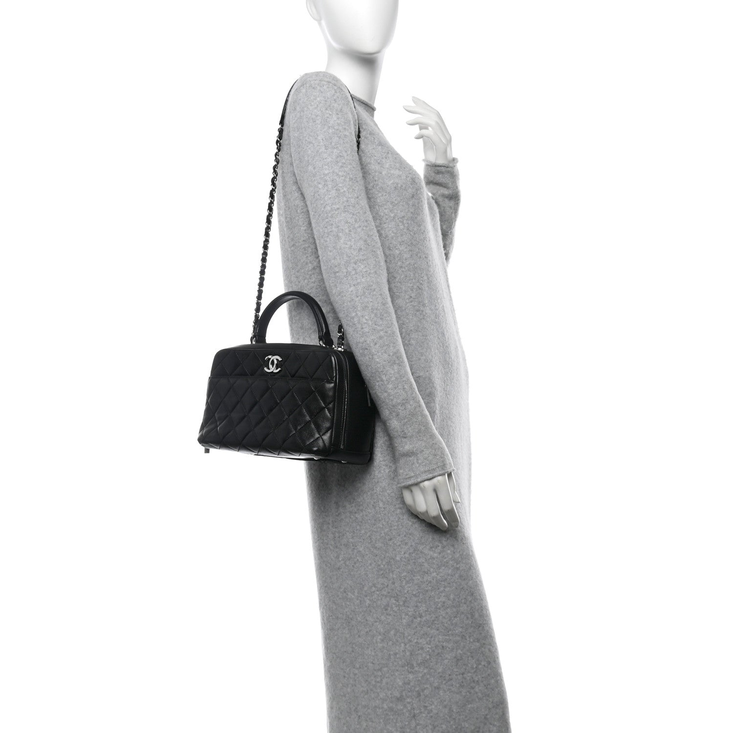 Lambskin Quilted Medium Trendy CC Bowling Bag Black