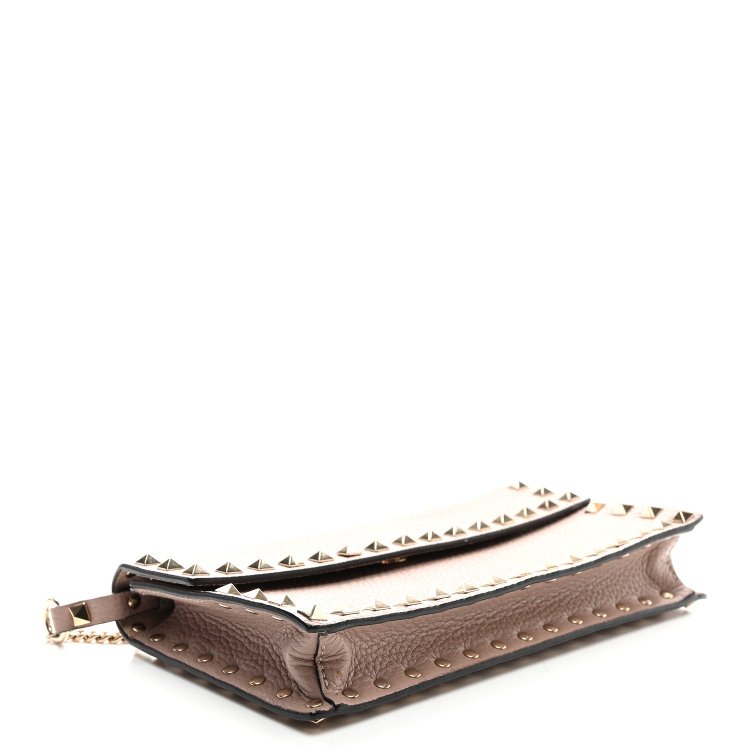 Pebbled Calfskin Rockstud Flap Wallet On Chain Poudre