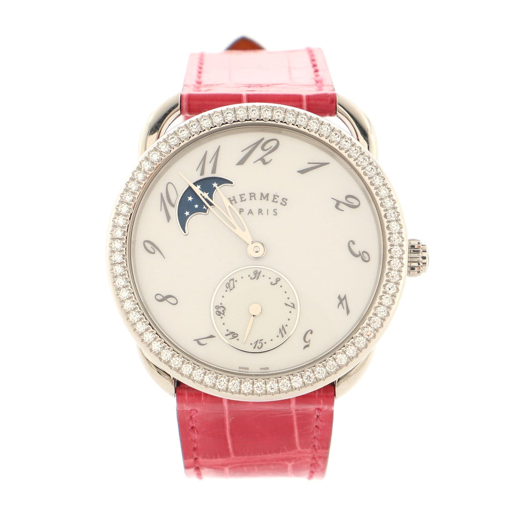 Arceau Petite Lune Automatic Watch Stainless Steel and Alligator with Diamond Bezel 38