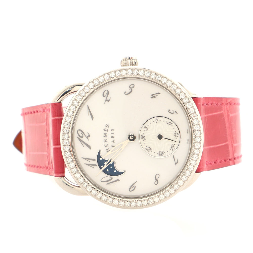 Arceau Petite Lune Automatic Watch Stainless Steel and Alligator with Diamond Bezel 38