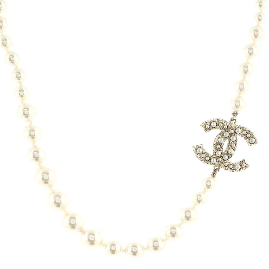 CC 100th Anniversary Short Necklace Metal with Faux Pearls and Crystals