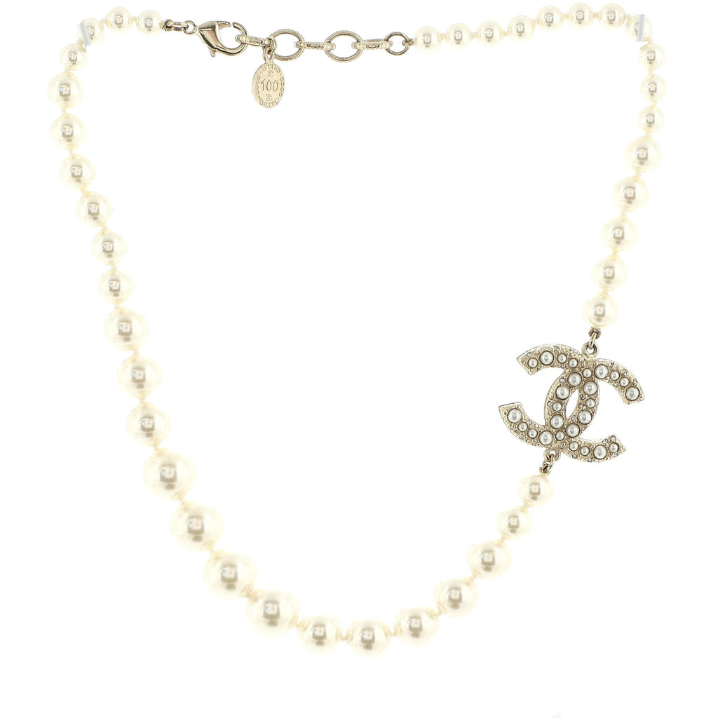 CC 100th Anniversary Short Necklace Metal with Faux Pearls and Crystals