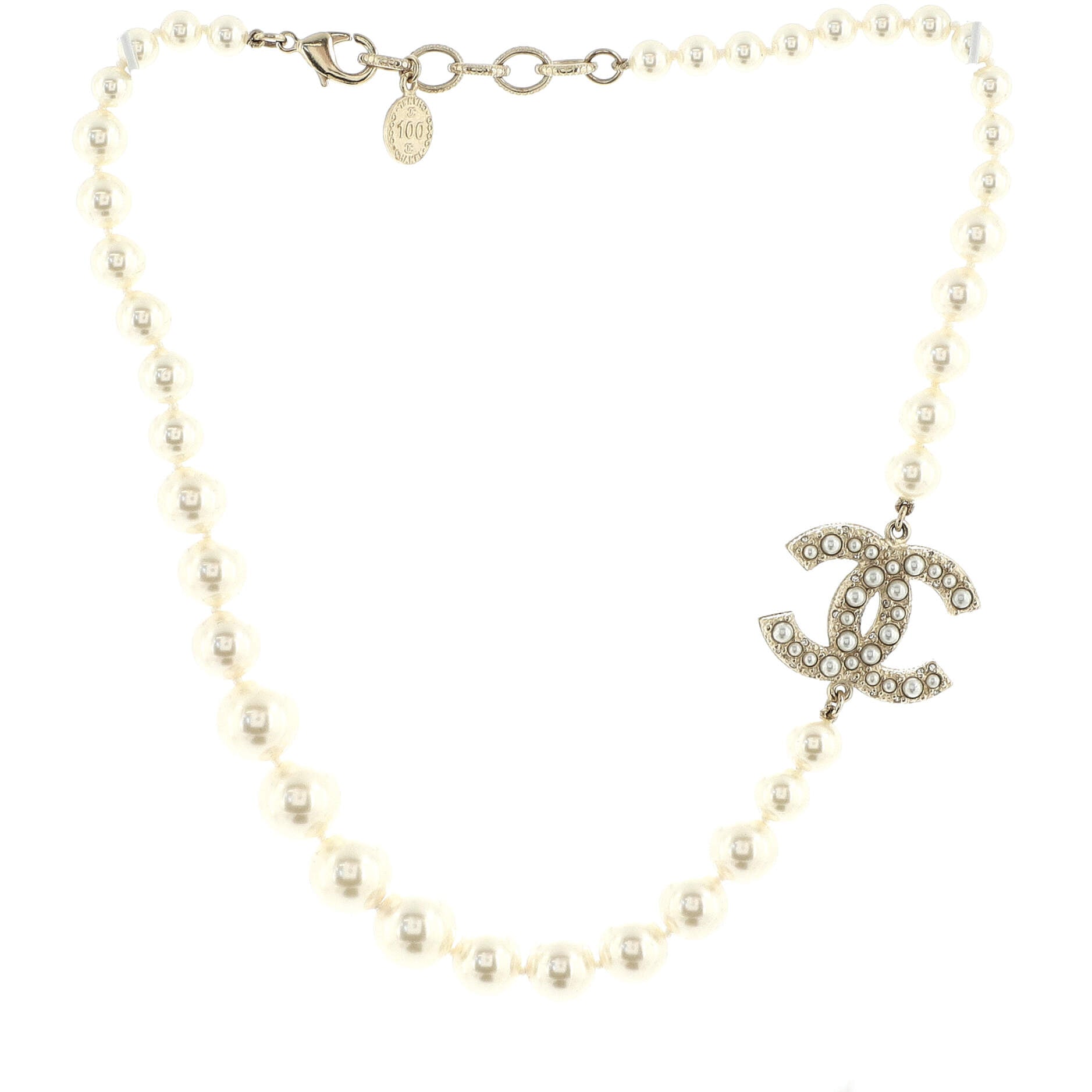 CC 100th Anniversary Short Necklace Metal with Faux Pearls and Crystals