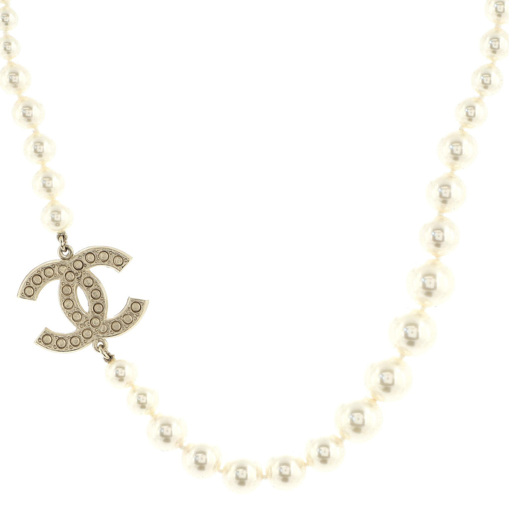 CC 100th Anniversary Short Necklace Metal with Faux Pearls and Crystals