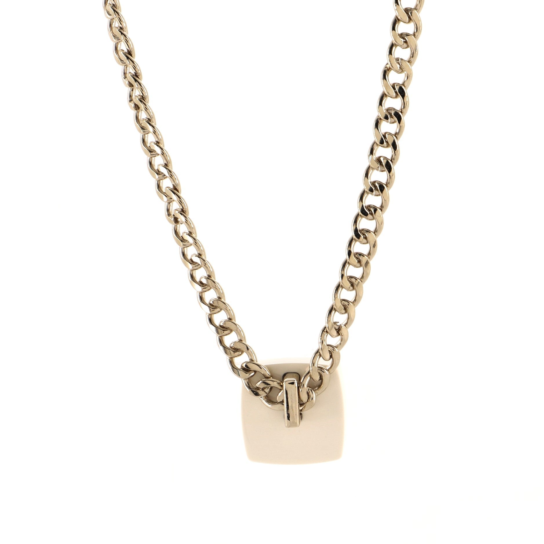 CC Square Pendant Chain Necklace Metal with Crystals and Resin