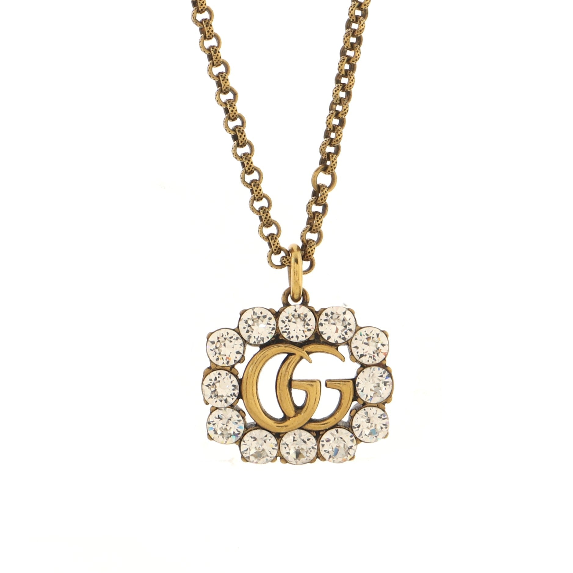 Crystal Around GG Pendant Necklace Metal with Crystals