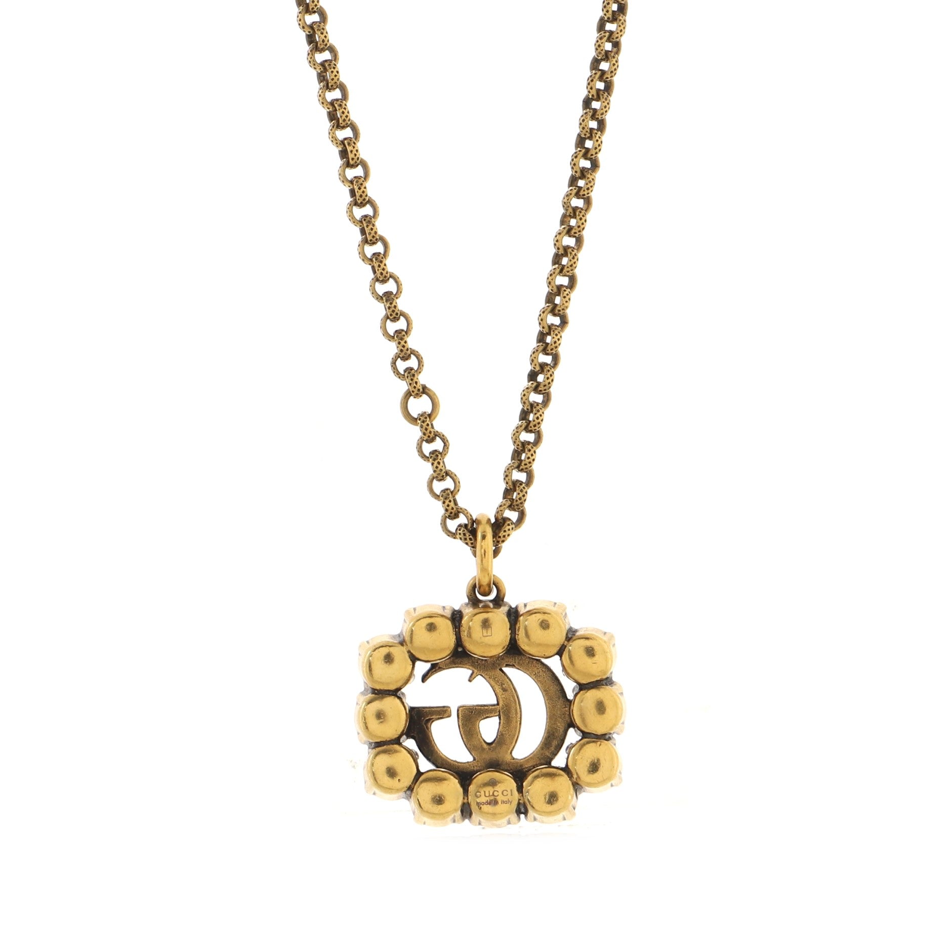 Crystal Around GG Pendant Necklace Metal with Crystals