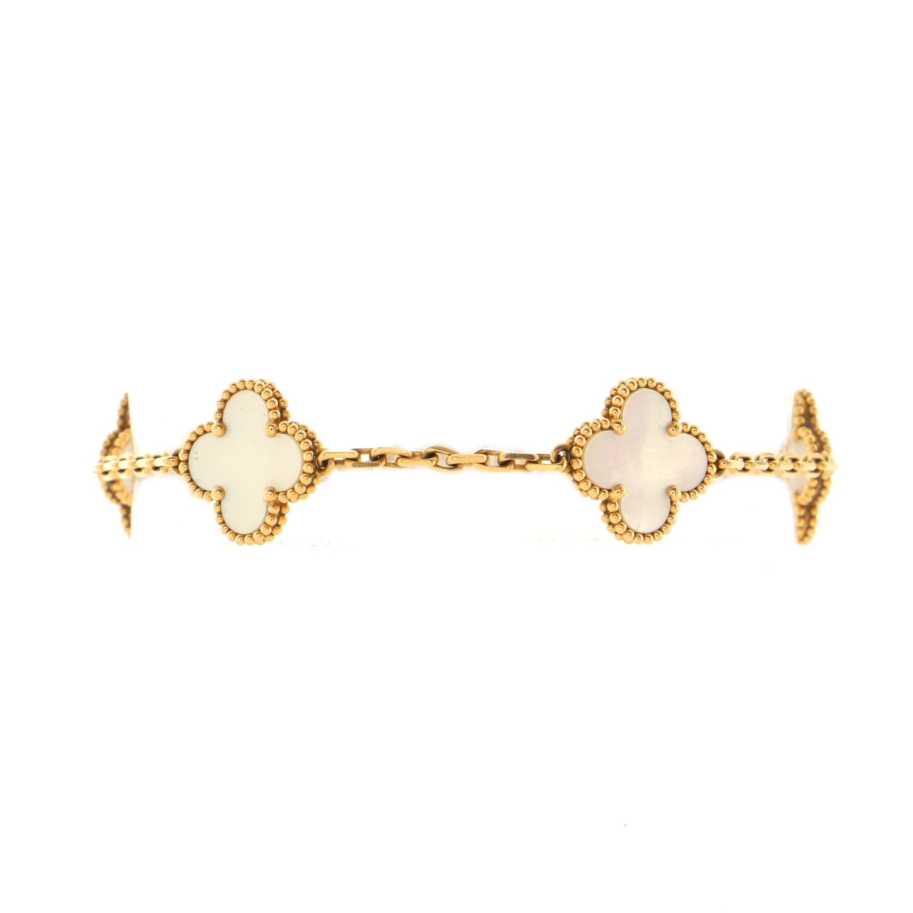 Vintage Alhambra 5 Motifs Bracelet 18K Yellow Gold and Mother of Pearl