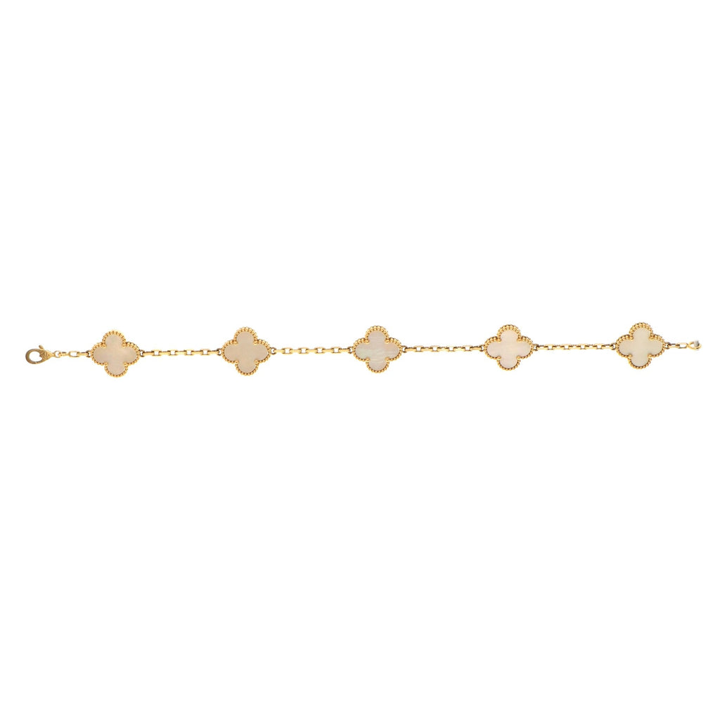 Vintage Alhambra 5 Motifs Bracelet 18K Yellow Gold and Mother of Pearl