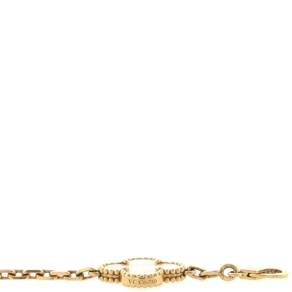 Vintage Alhambra 5 Motifs Bracelet 18K Yellow Gold and Mother of Pearl