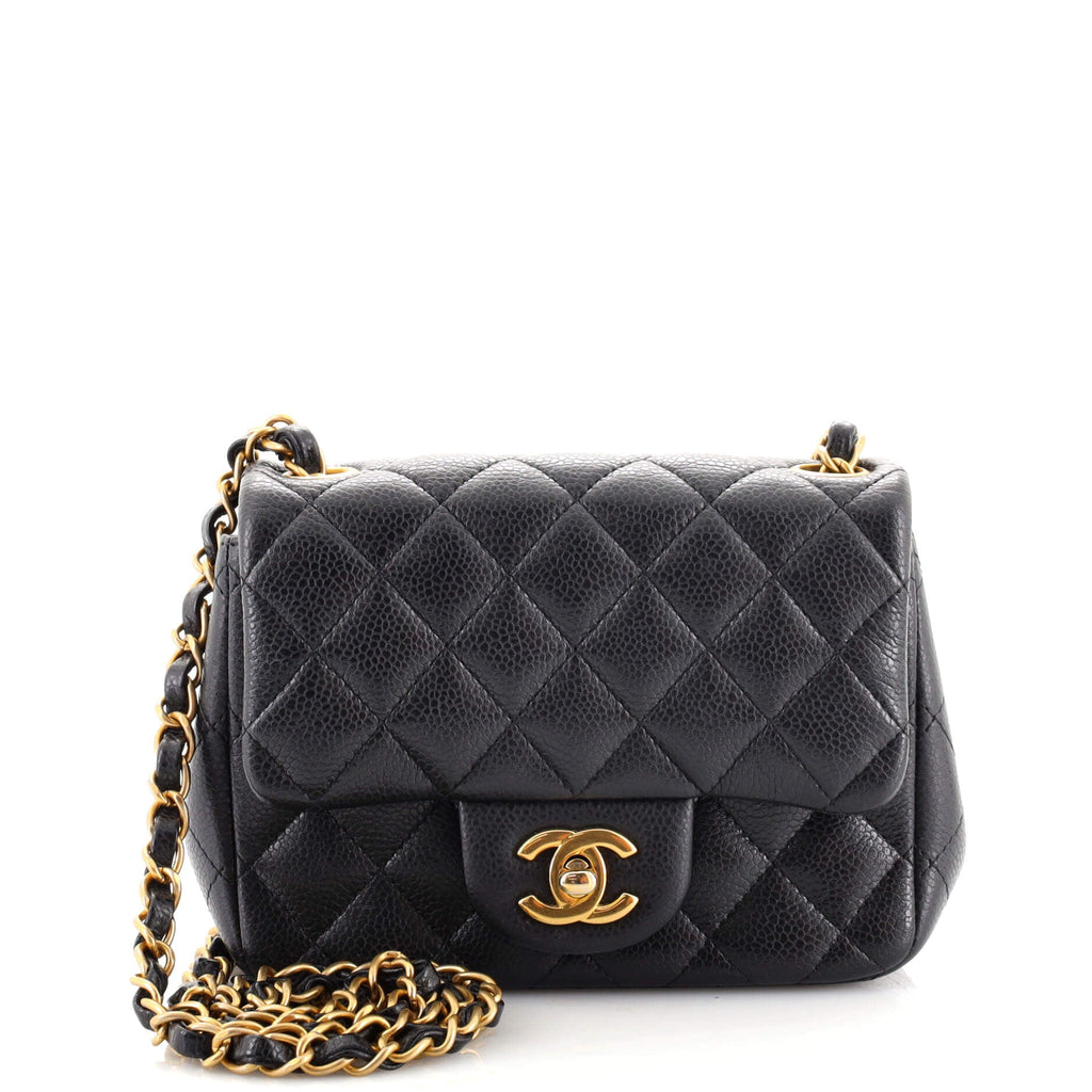 Square Classic Single Flap Bag Quilted Caviar Mini