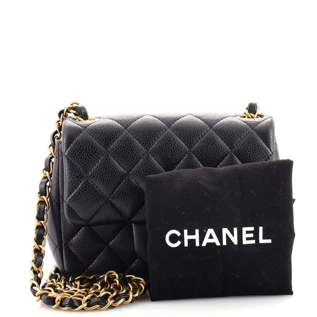 Square Classic Single Flap Bag Quilted Caviar Mini