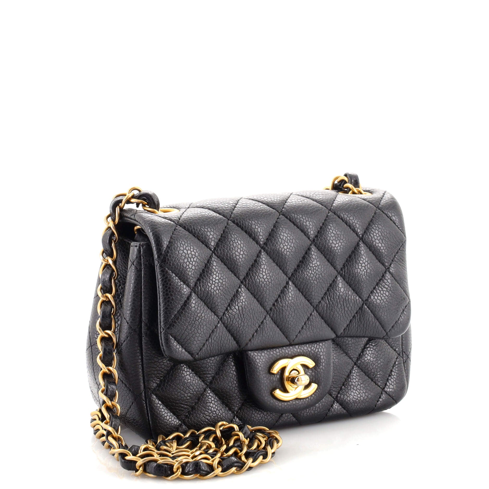 Square Classic Single Flap Bag Quilted Caviar Mini