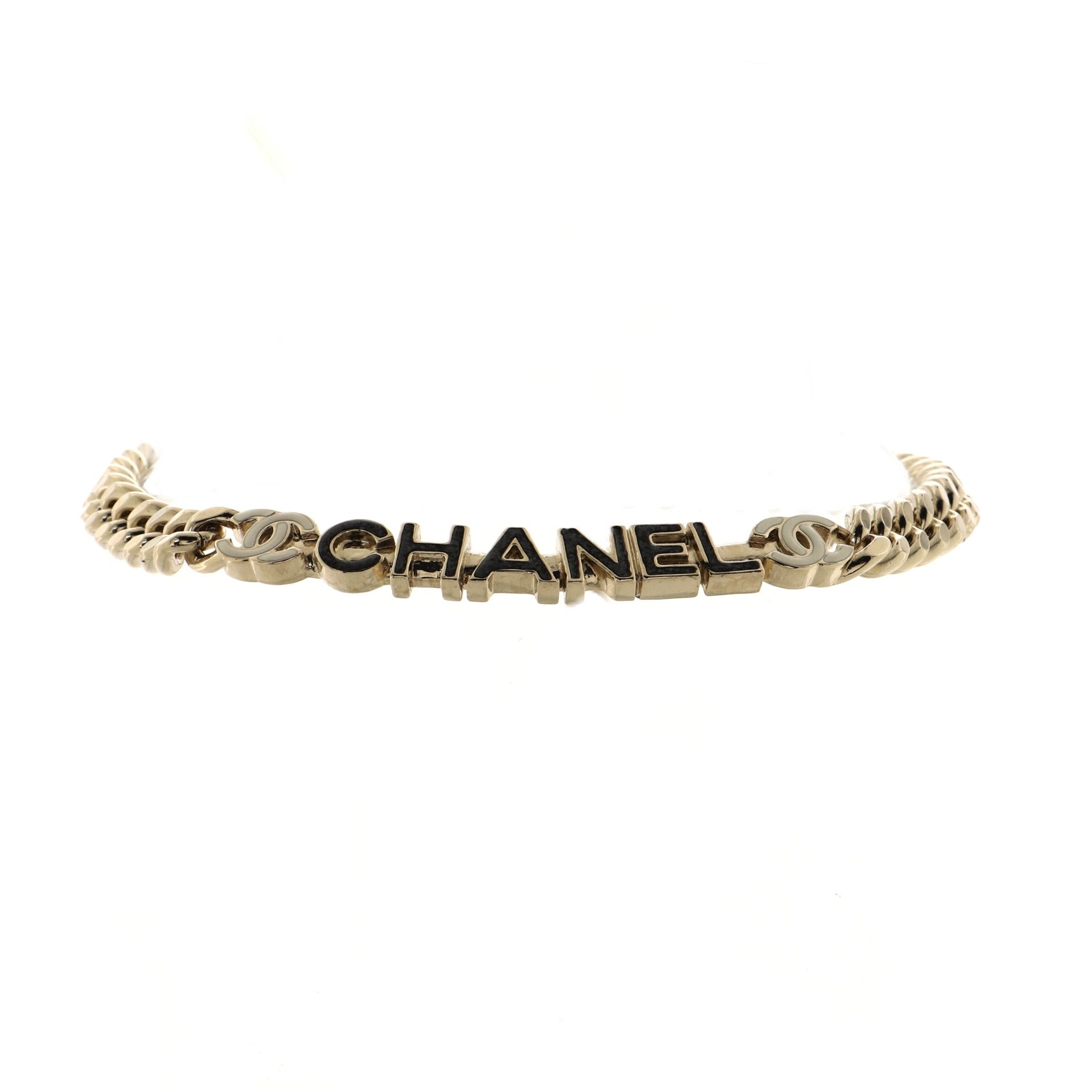 Logo CC Plate Choker Necklace Metal with Enamel