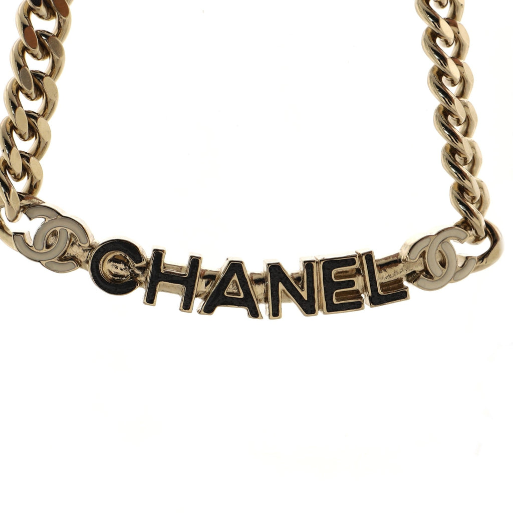 Logo CC Plate Choker Necklace Metal with Enamel