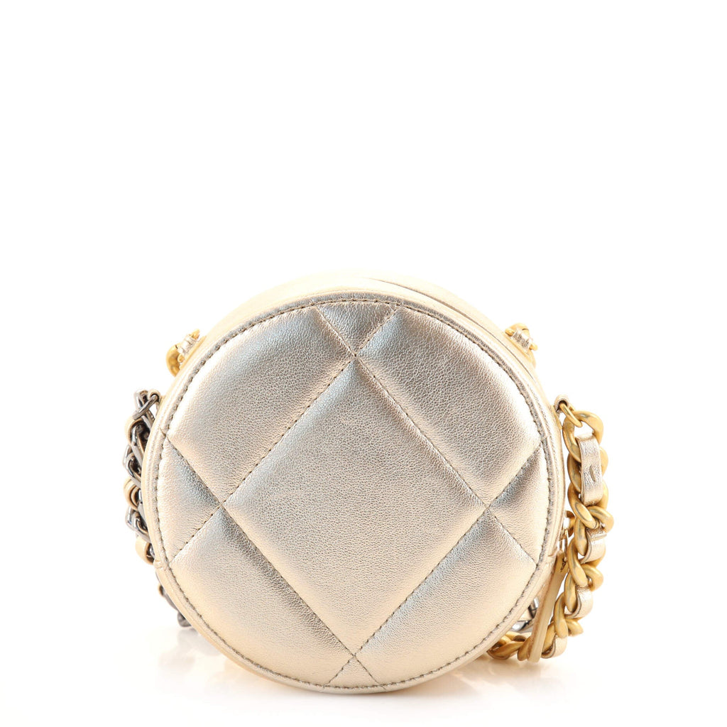19 Round Clutch with Chain Quilted Lambskin