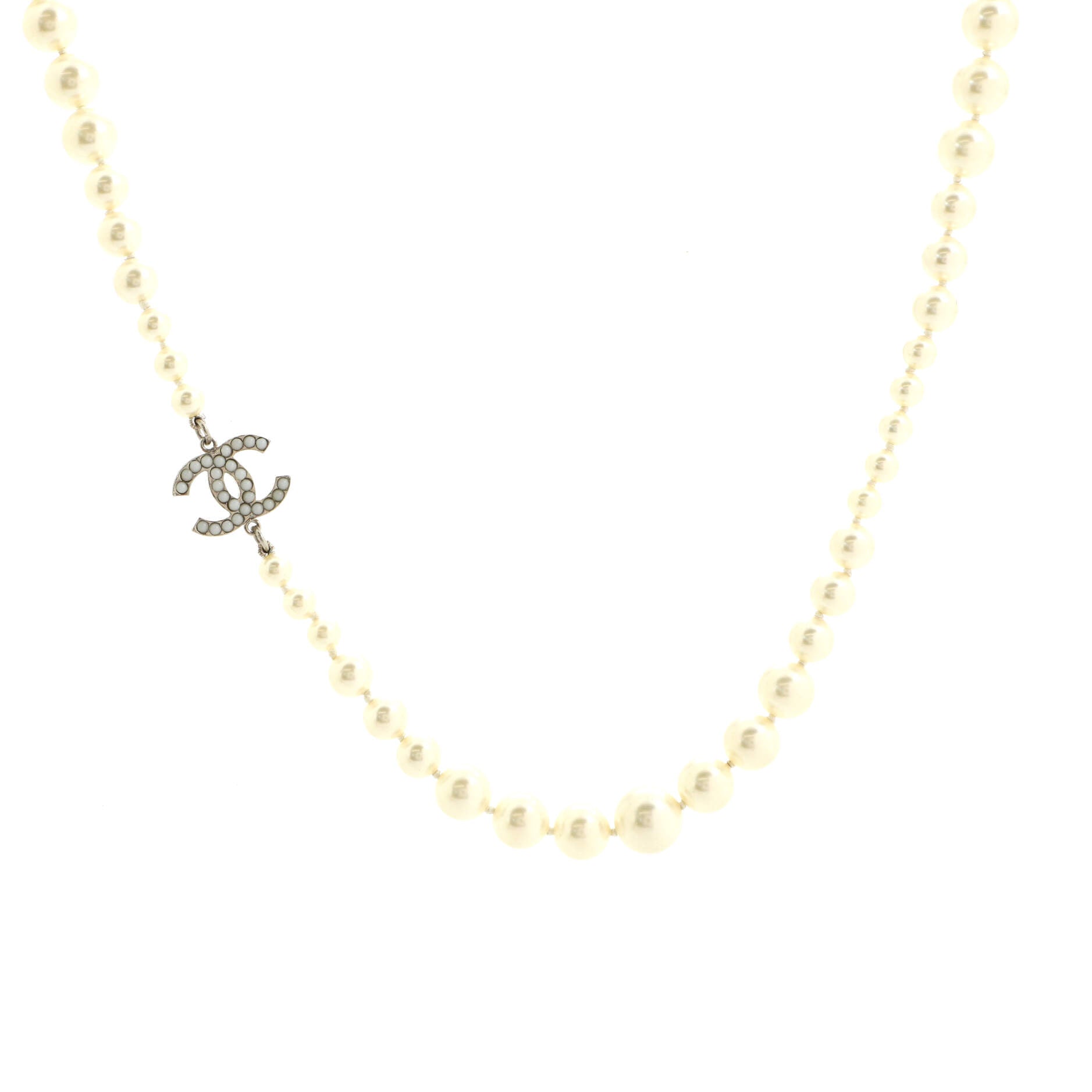CC Long Necklace Faux Pearl and Metal with Beads