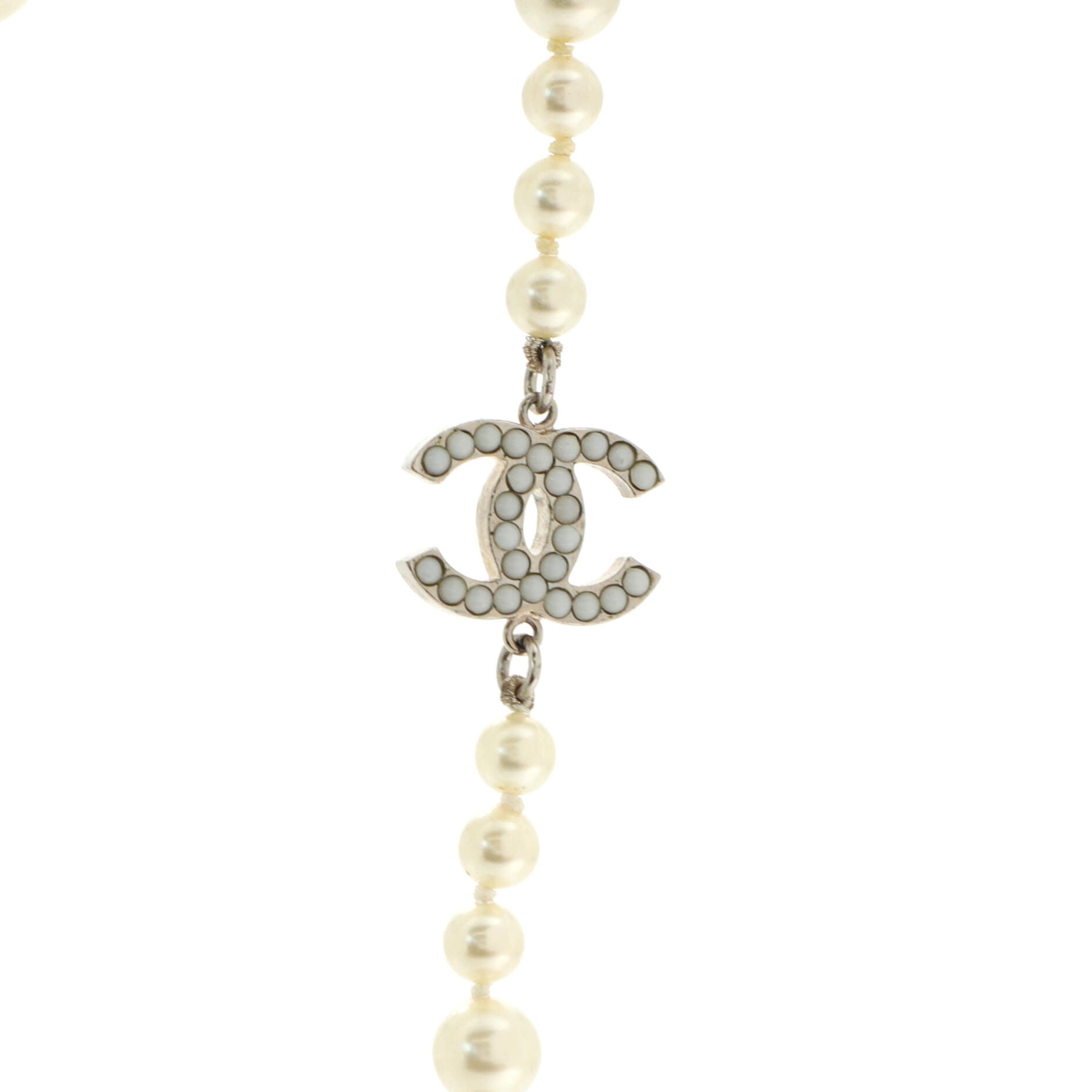 CC Long Necklace Faux Pearl and Metal with Beads