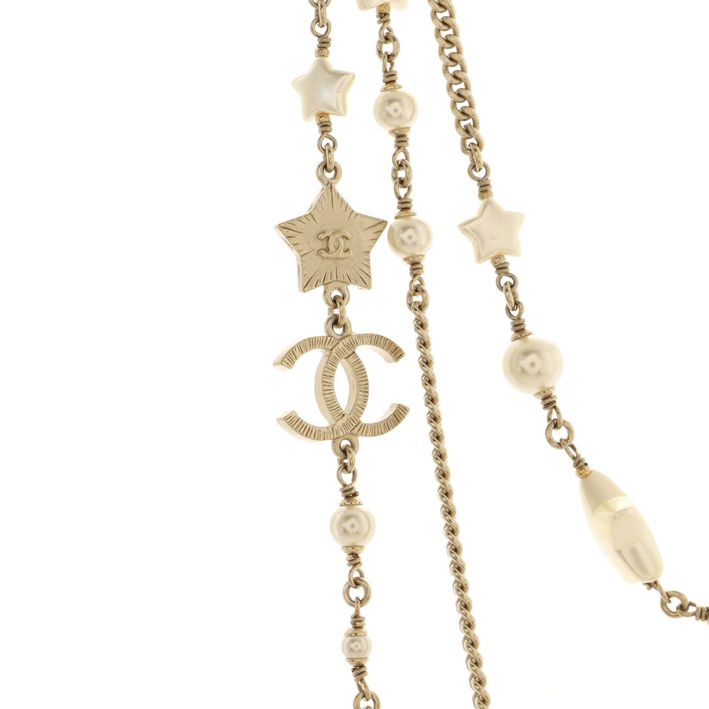 Star Multistrand Long Necklace Metal with Faix Pearls